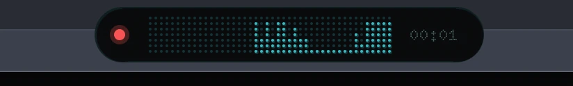 The command line version's status panel: a wide horizontal dot-matrix bar showing the recording state and elapsed time