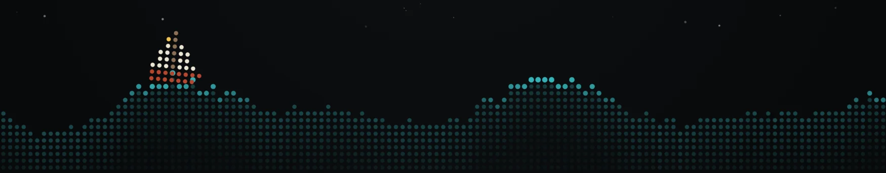 A dot-matrix galleon riding dot-matrix waves against a starfield, from the Yohoho website